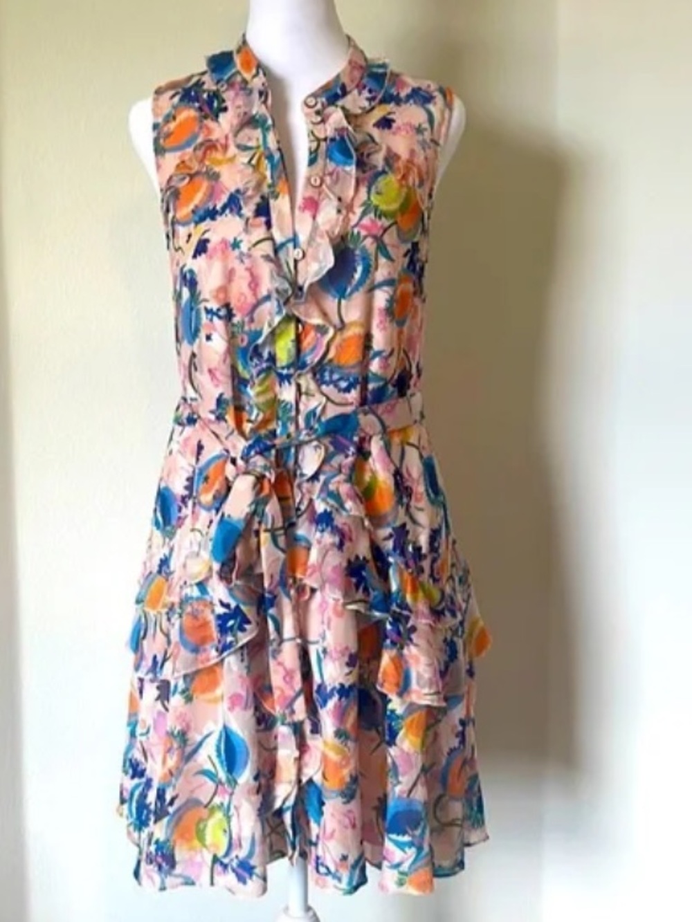 SALONI Sleeveless Pastel Floral Tie-Waist Midi Dress size 6 - Picture 4 of 5